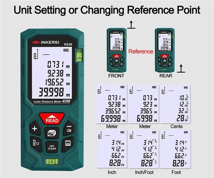 40m 132ft Digital Laser Distance Meter With 2 Bubble Levels